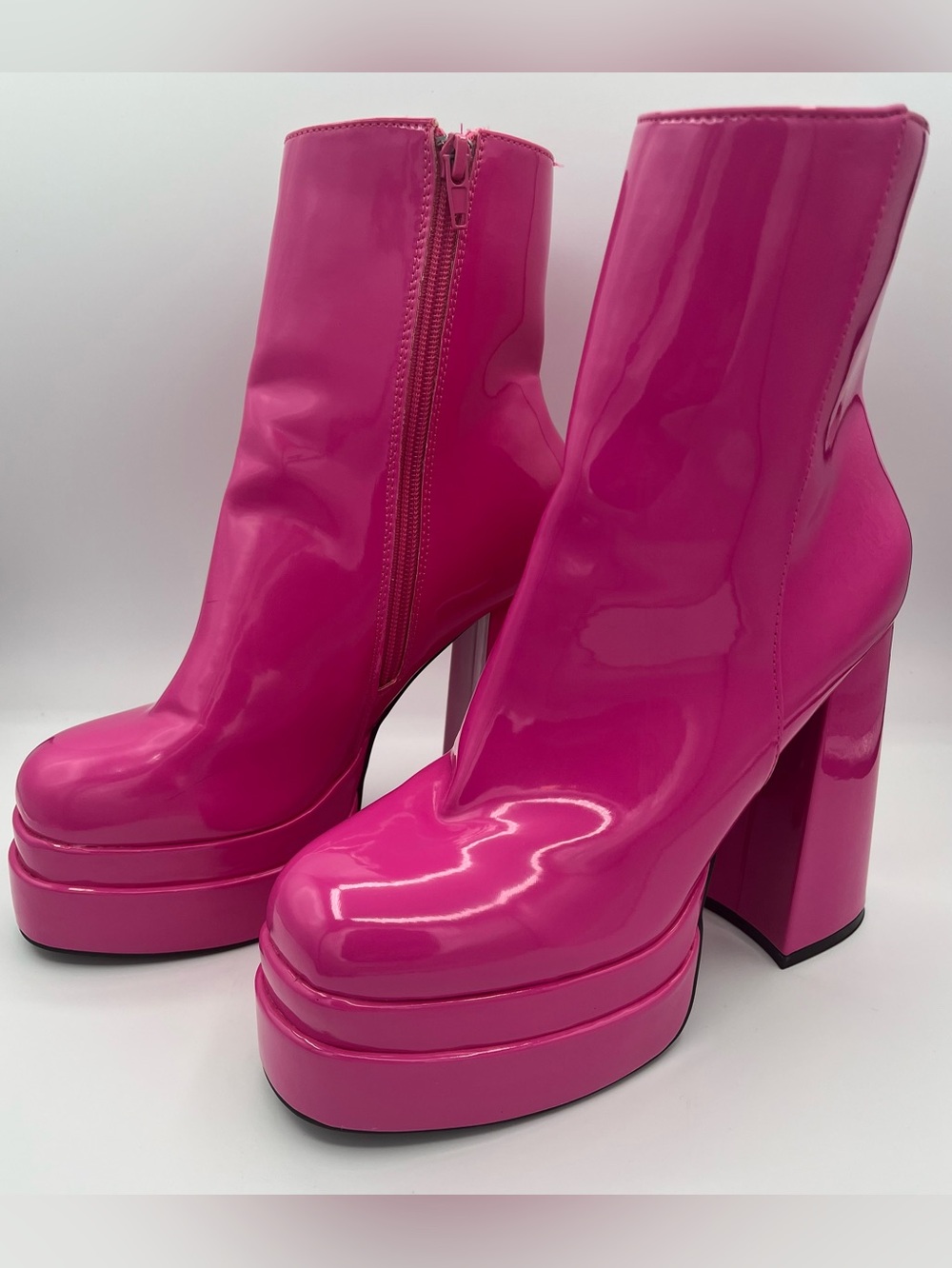 Shelo Hot Pink Patent Platform Ankle Boots